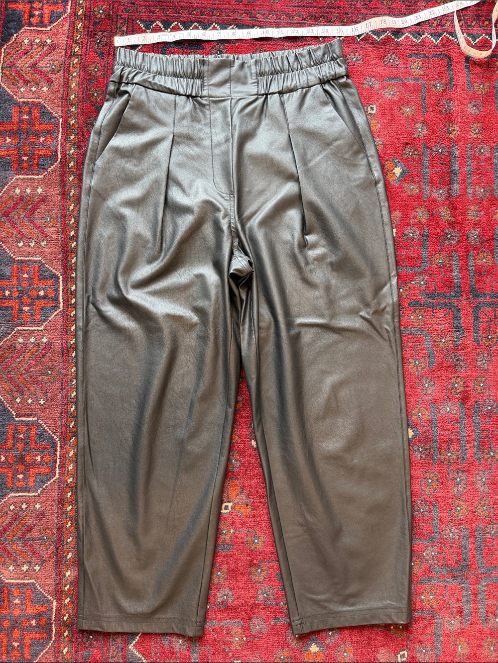 Brochu Walker Black Faux-Leather Ankle Length Pleat Pants